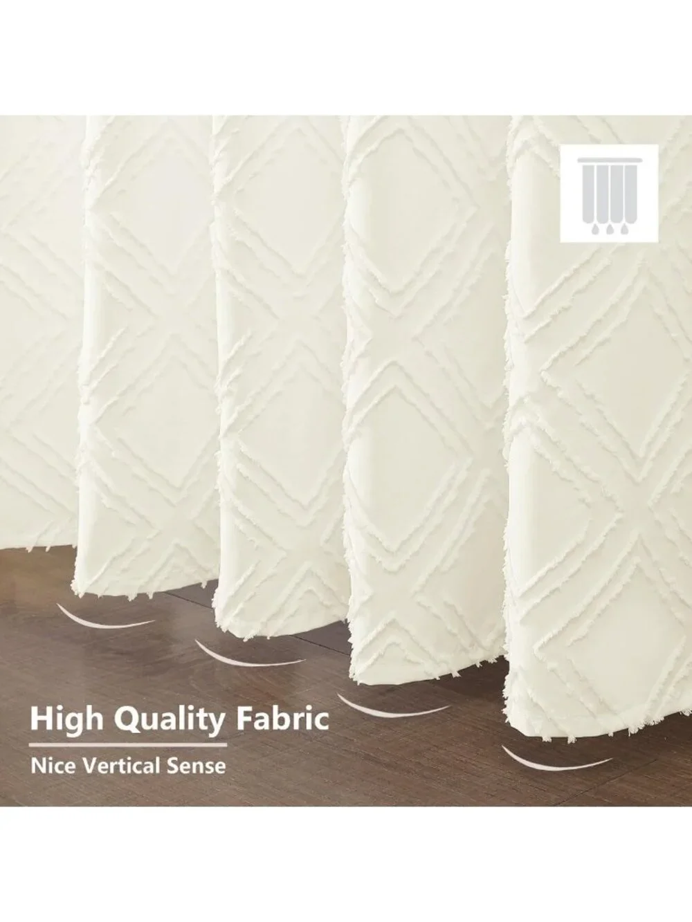 Boho Cream Shower Curtain Set, Jacquard Geometric Fabric, 72x72, Machine